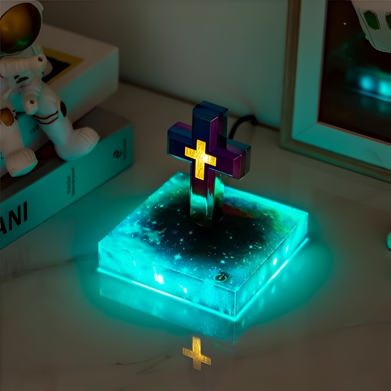 Levitating Cross Lamp With Light Base