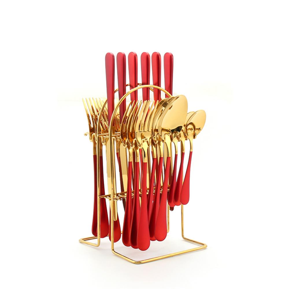 24 Piece Stainless Steel Flatware Set + Stand - Grafton Collection
