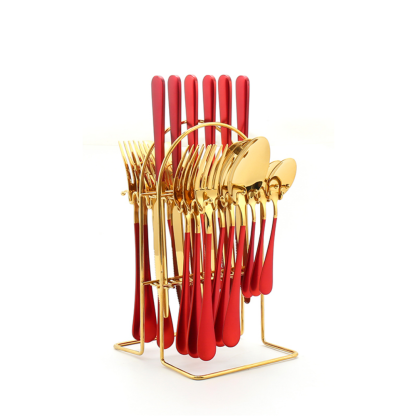 24 Piece Stainless Steel Flatware Set + Stand - Grafton Collection