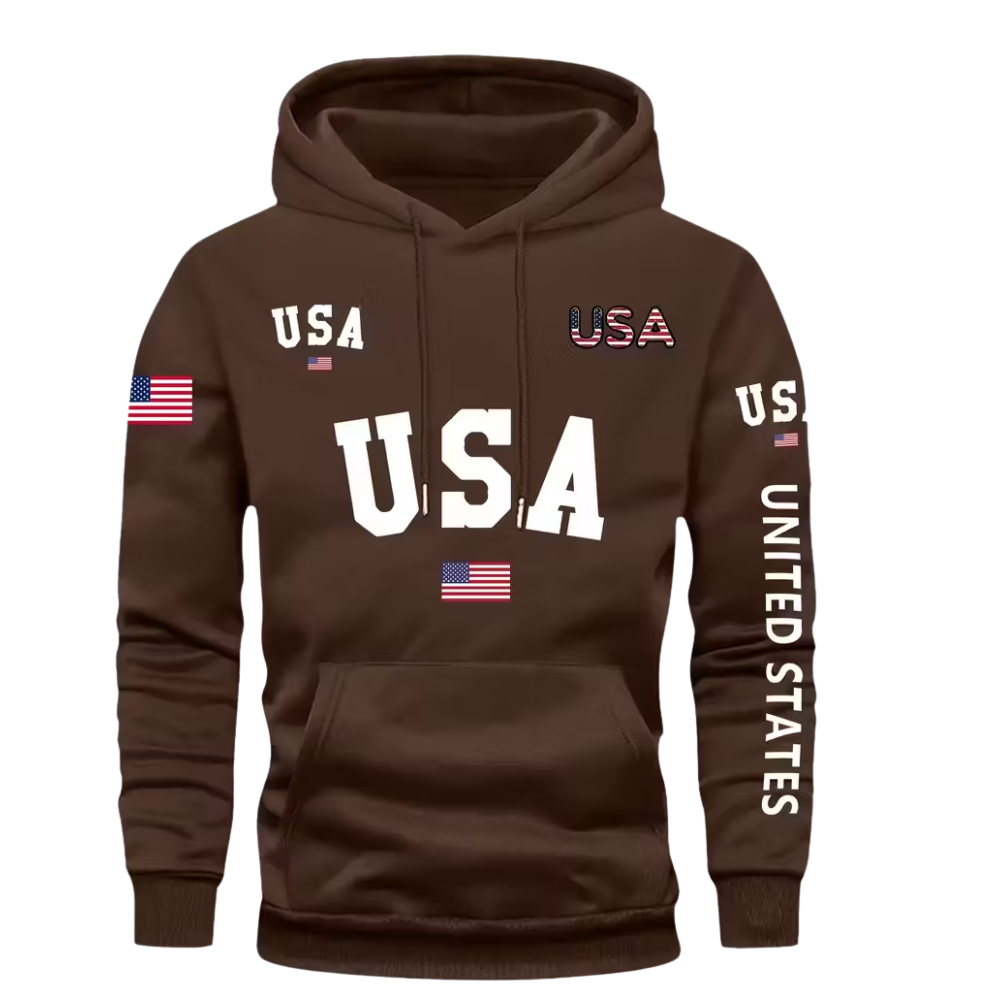 Men USA Flag Hoodie Casual Long Sleeve Pullover With Drawstring