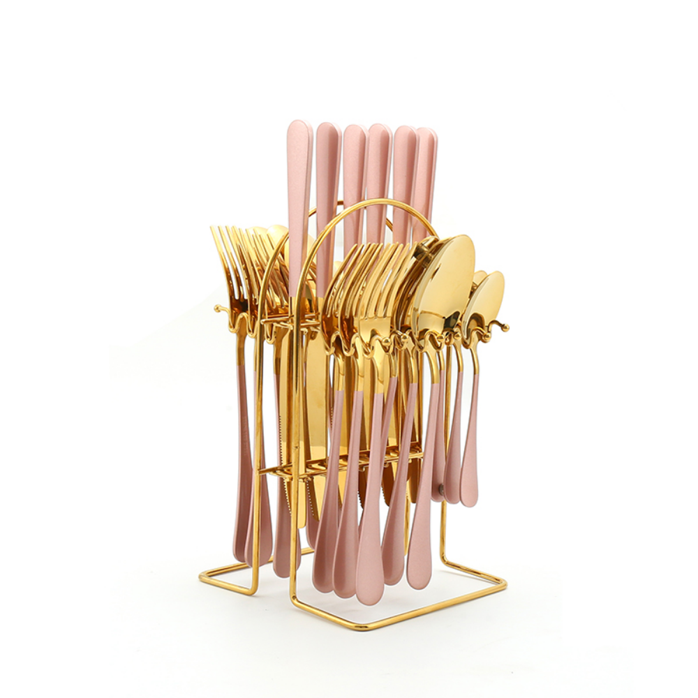 24 Piece Stainless Steel Flatware Set + Stand - Grafton Collection