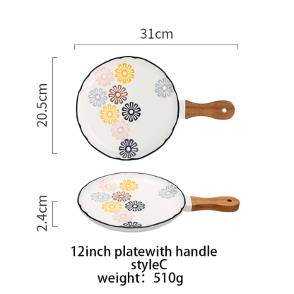 Flower Japanese Dinner Plate With Wooden Handle - Grafton Collection
