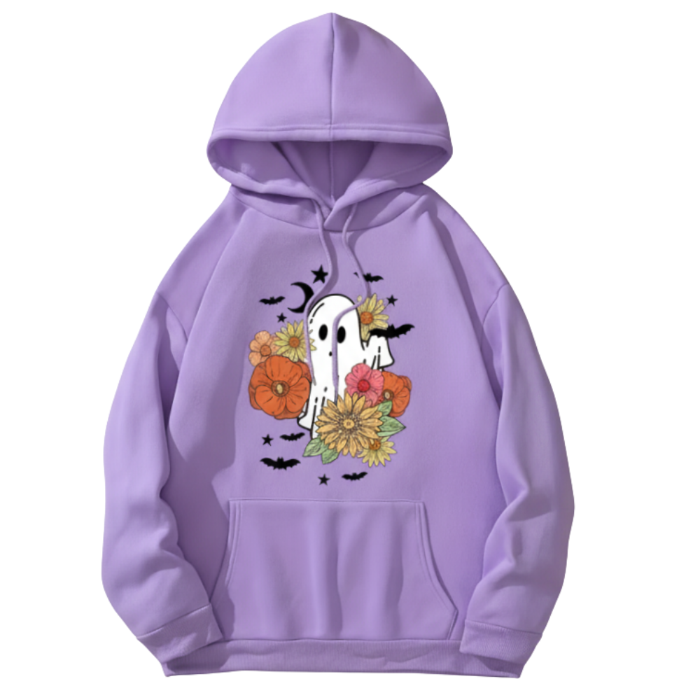 Seasonal Floral Print Kangaroo Pocket Hoodie