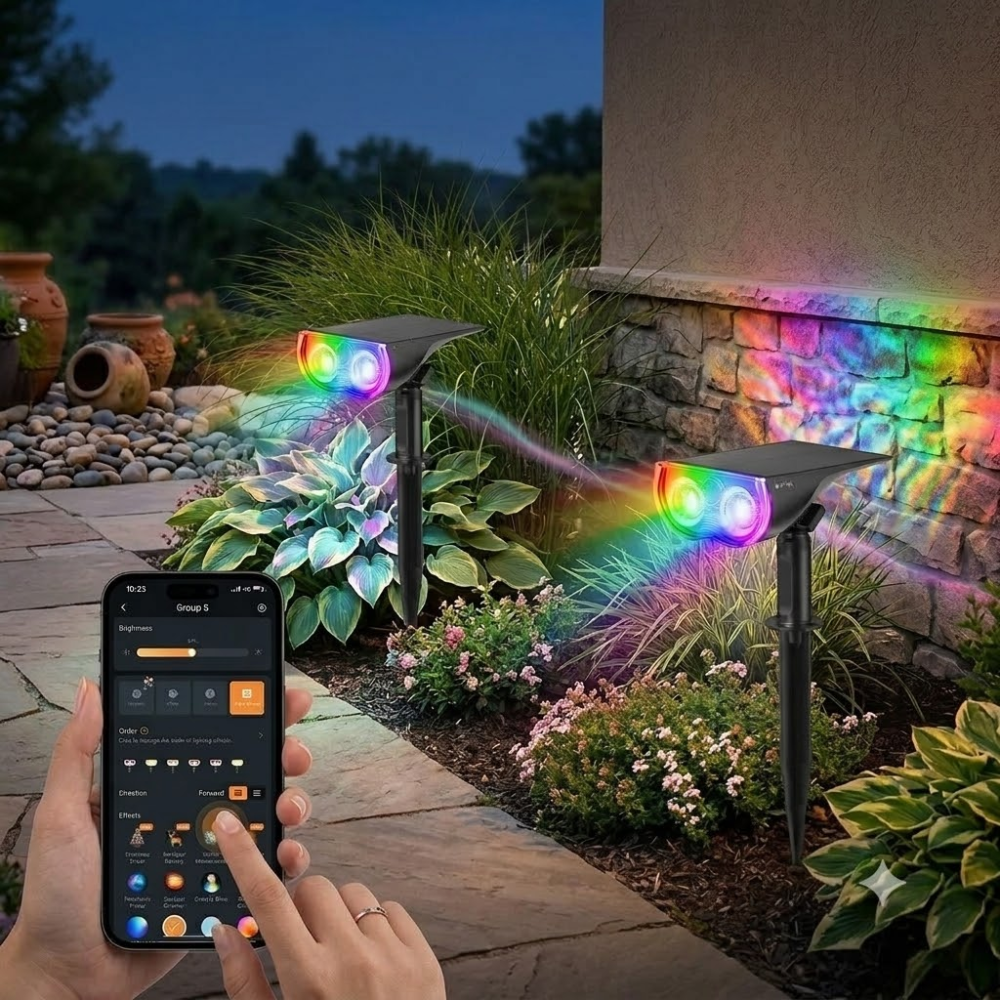 Waterproof Solar Outdoor Spotlight With Color Changing Effects For Yard And Pathway