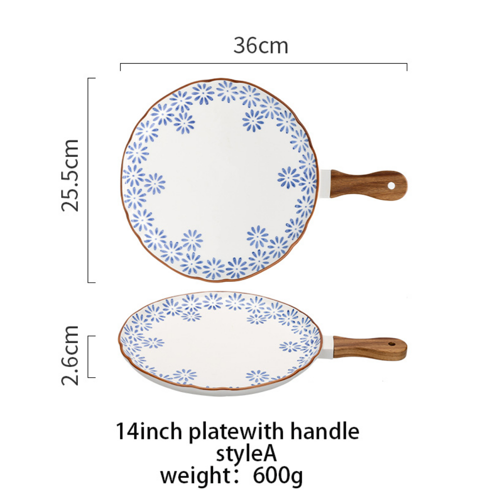 Flower Japanese Dinner Plate With Wooden Handle - Grafton Collection