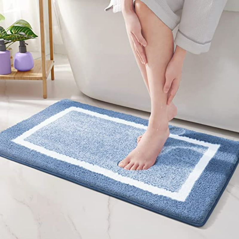 Blue Colored Non Slip Bath Mat-Soft and Water Absorbent Rug, Machine Washable Plush Mat for Bathroom, Laundry Room and Living Room - Grafton Collection