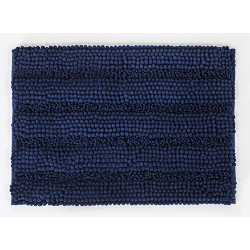 Blue Stripe Chenille Microfiber Bath Mat Rug- Ultra Soft Thick Absorbent Non Slip Shaggy Plush Floor Rugs for Bathroom, Machine Washable - Grafton Collection