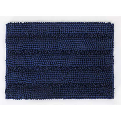 Blue Stripe Chenille Microfiber Bath Mat Rug- Ultra Soft Thick Absorbent Non Slip Shaggy Plush Floor Rugs for Bathroom, Machine Washable - Grafton Collection