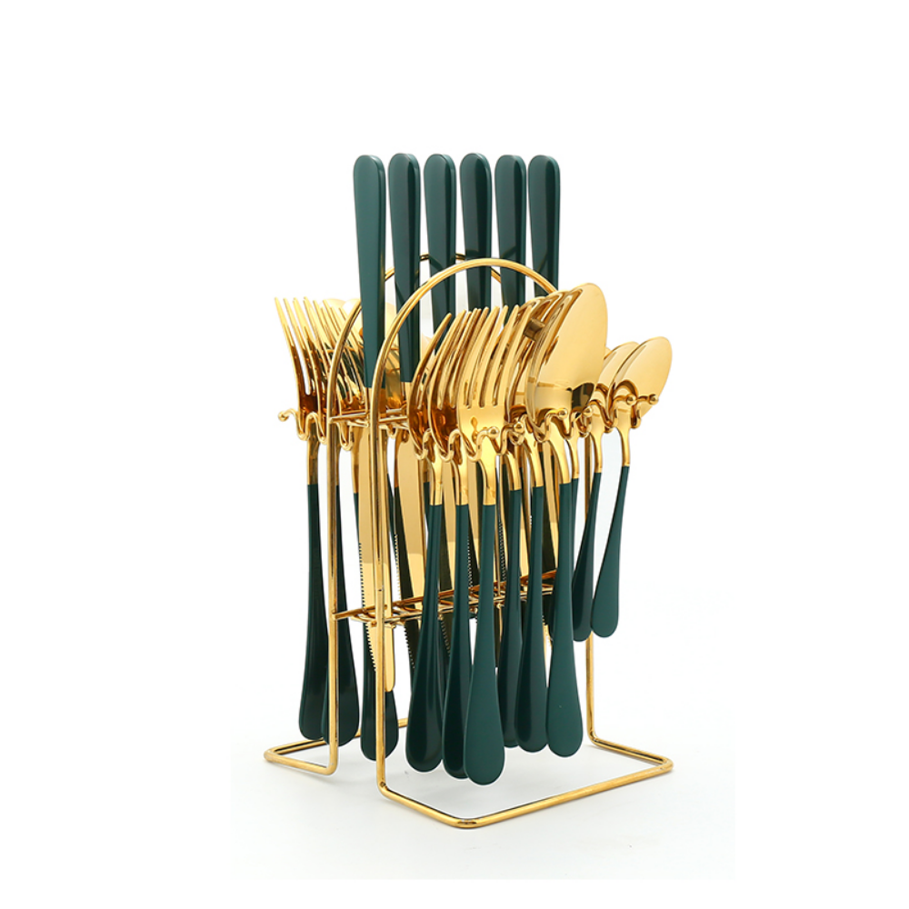 24 Piece Stainless Steel Flatware Set + Stand - Grafton Collection