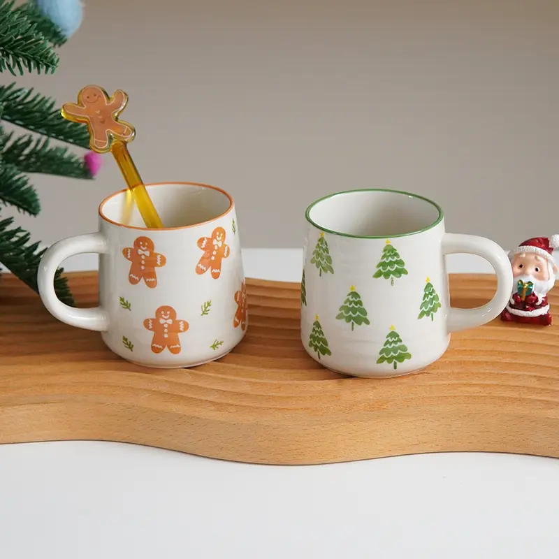 Striped Embossed Christmas Ceramic Coffee Mug