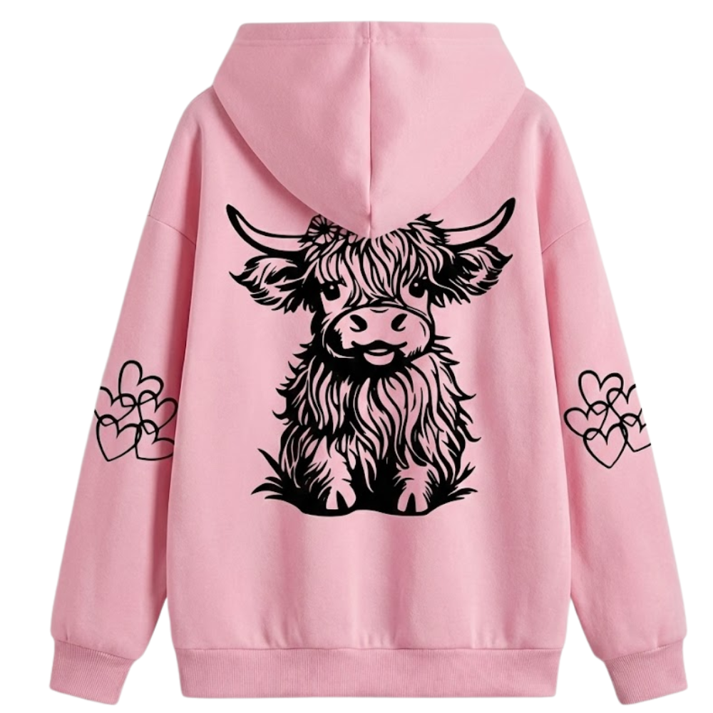Oversized Highland Cow Print Hoodie For Women