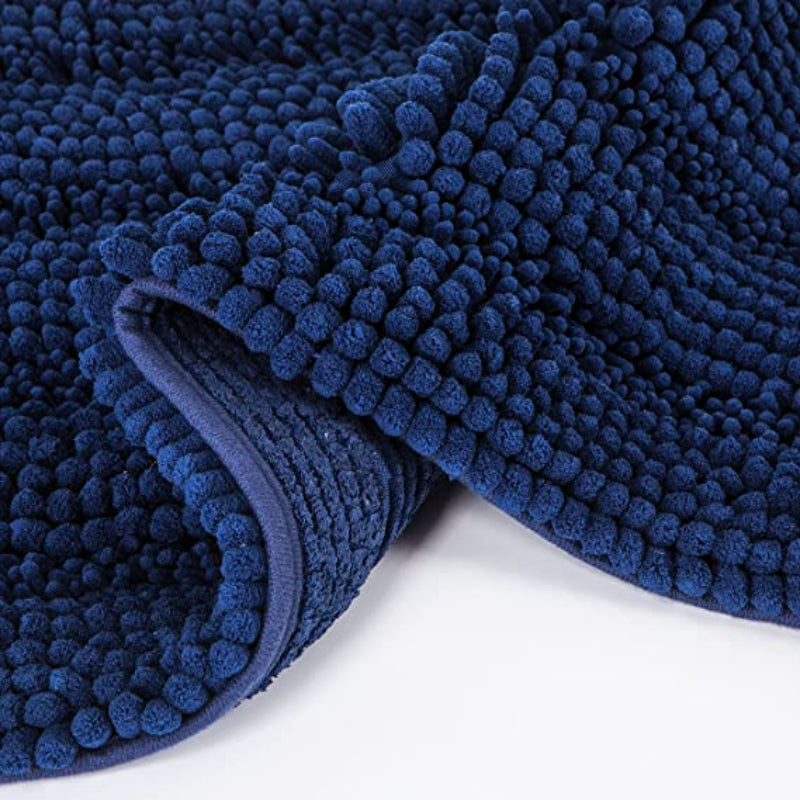 Blue Stripe Chenille Microfiber Bath Mat Rug- Ultra Soft Thick Absorbent Non Slip Shaggy Plush Floor Rugs for Bathroom, Machine Washable - Grafton Collection