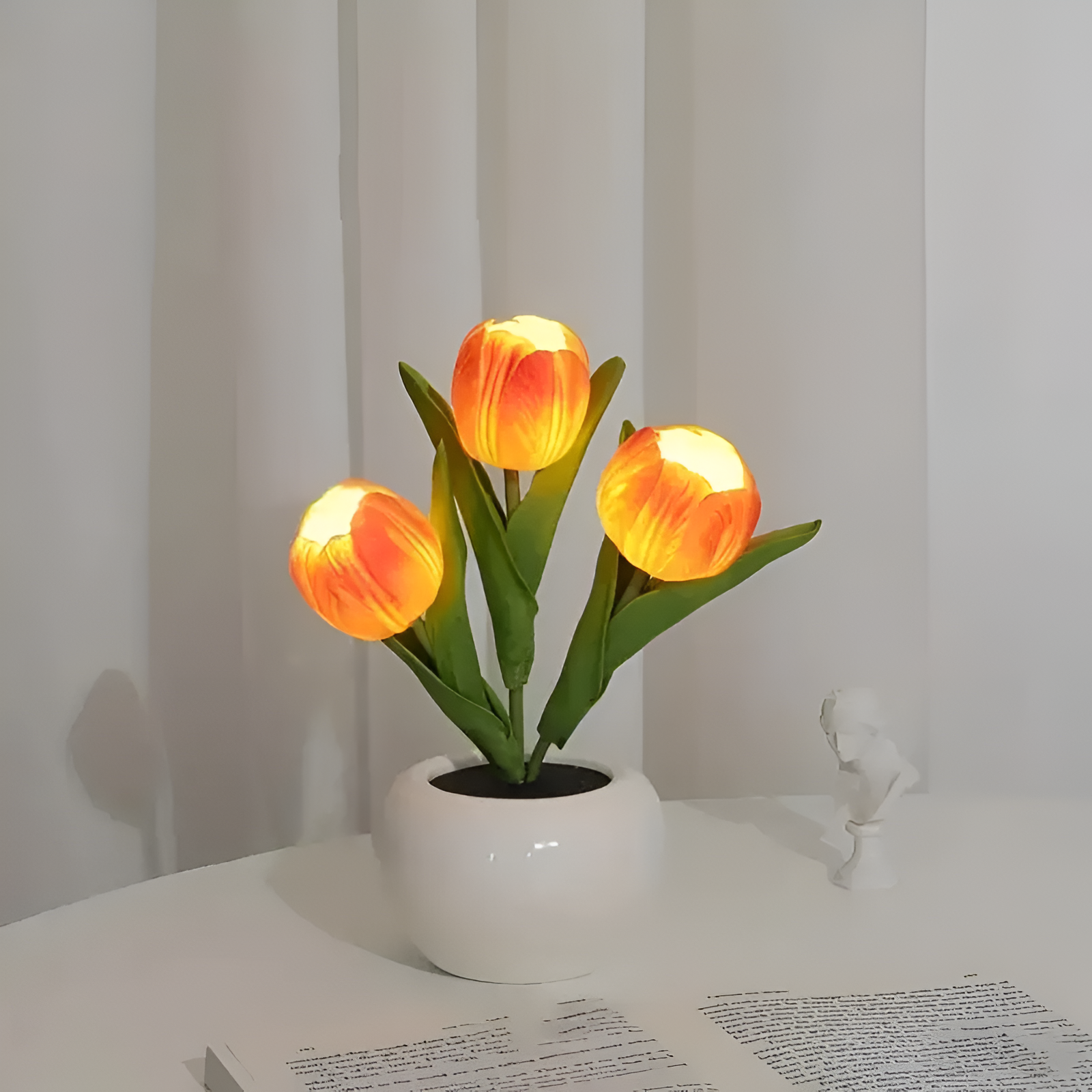 Tulip Design LED Night Table Lamp With Vase For Decor