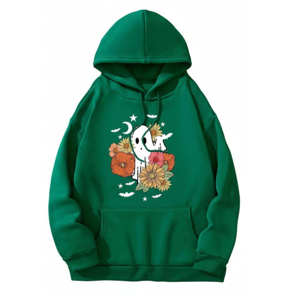 Seasonal Floral Print Kangaroo Pocket Hoodie