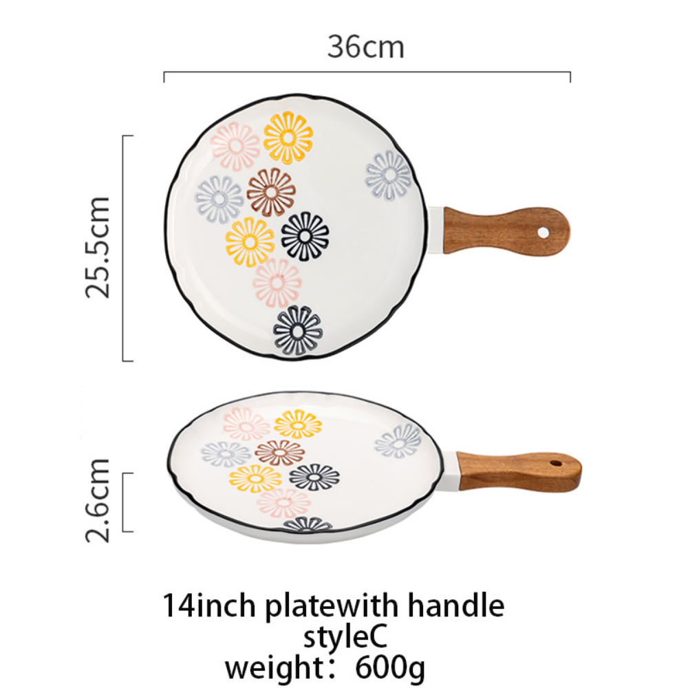 Flower Japanese Dinner Plate With Wooden Handle - Grafton Collection