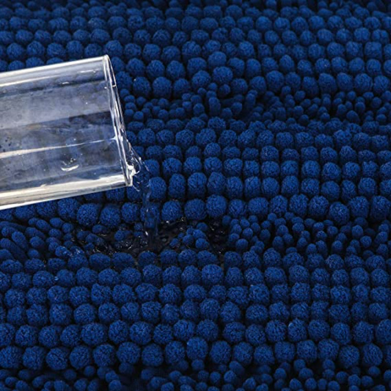 Blue Stripe Chenille Microfiber Bath Mat Rug- Ultra Soft Thick Absorbent Non Slip Shaggy Plush Floor Rugs for Bathroom, Machine Washable - Grafton Collection