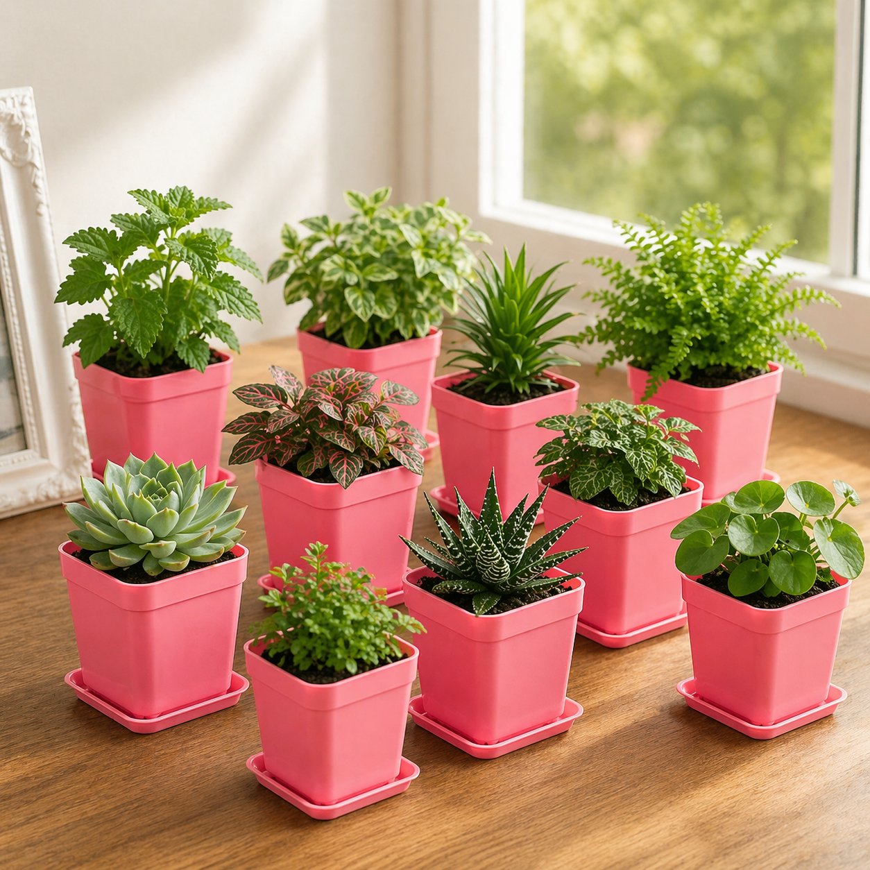 Mini Square Plant Pots With Trays 20 Piece Set For Succulents And Herbs