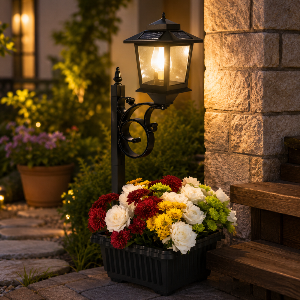 1/2 Pcs Solar Post Light With Planter