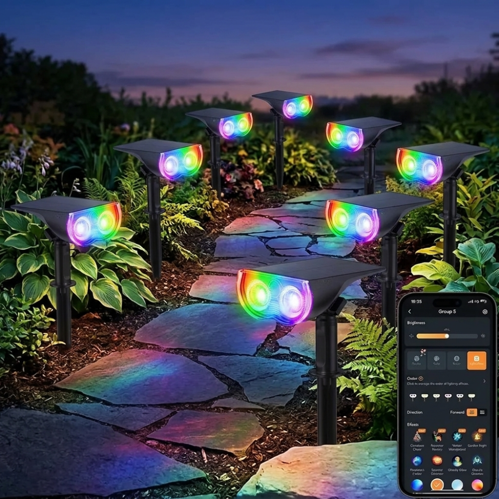 Waterproof Solar Outdoor Spotlight With Color Changing Effects For Yard And Pathway