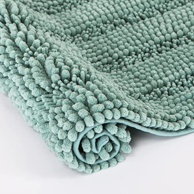 Green Stripe Chenille Microfiber Bath Mat Rug- Ultra Soft Thick Absorbent Non Slip Shaggy Plush Floor Rugs for Bathroom, Machine Washable - Grafton Collection