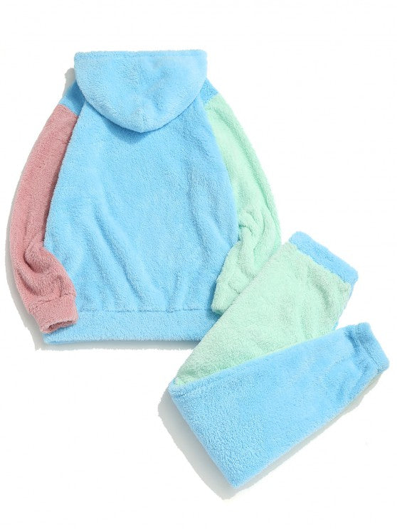 Panel Fluffy Hoodie And Pants Two Piece Set - Grafton Collection