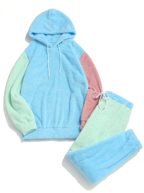 Panel Fluffy Hoodie And Pants Two Piece Set - Grafton Collection
