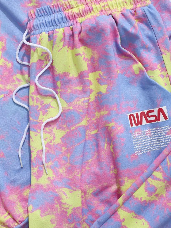 Letter Pattern Tie Dye Hoodie And Pants Set - Grafton Collection