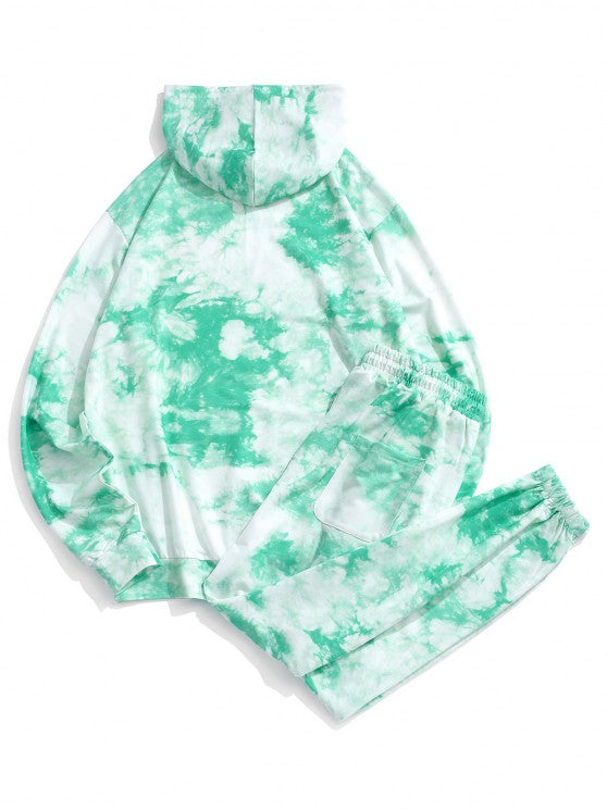 Letter Pattern Tie Dye Hoodie And Pants Set - Grafton Collection