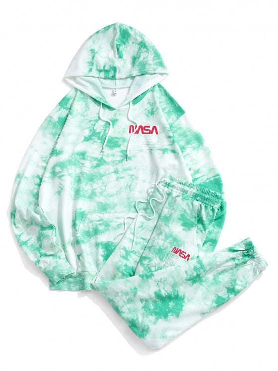 Letter Pattern Tie Dye Hoodie And Pants Set - Grafton Collection