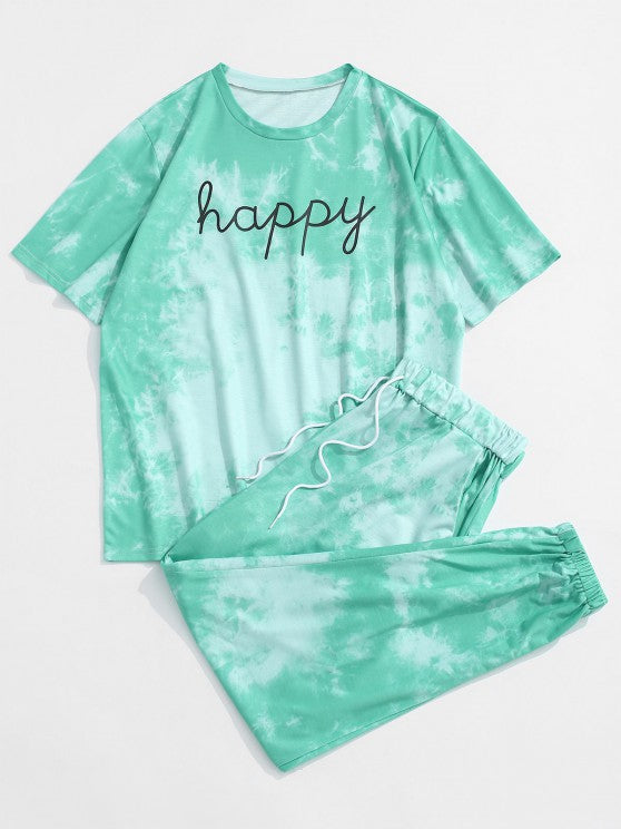 Tie Dye Happy Print Tee And Pants Set - Grafton Collection