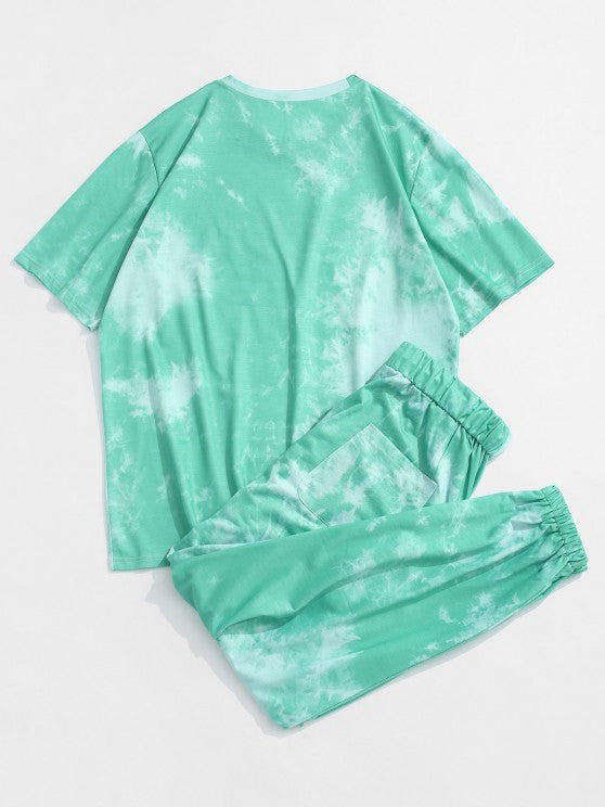 Tie Dye Happy Print Tee And Pants Set - Grafton Collection