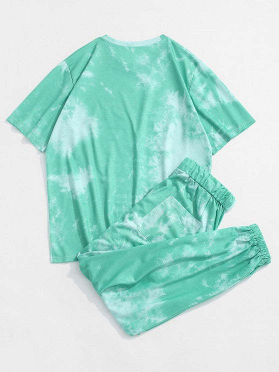 Tie Dye Happy Print Tee And Pants Set - Grafton Collection