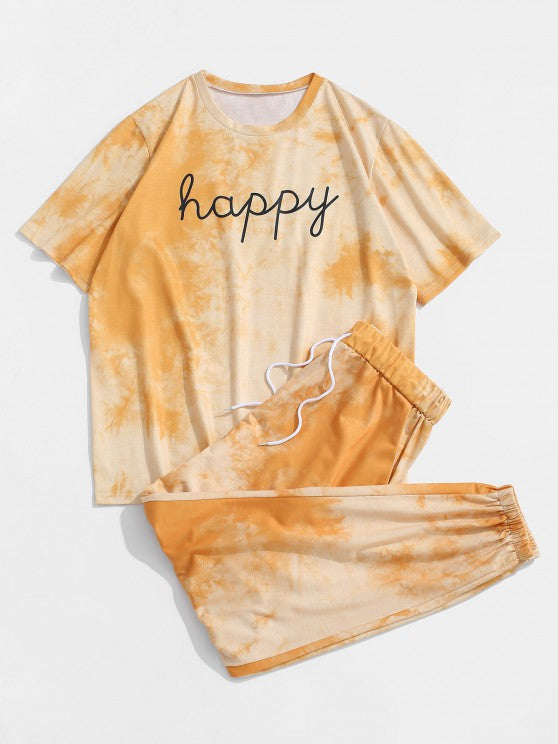 Tie Dye Happy Print Tee And Pants Set - Grafton Collection