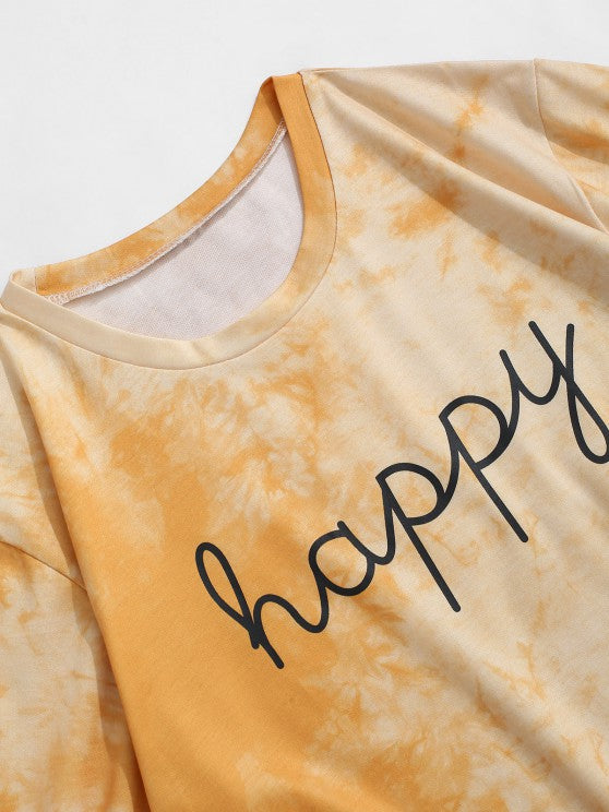 Tie Dye Happy Print Tee And Pants Set - Grafton Collection
