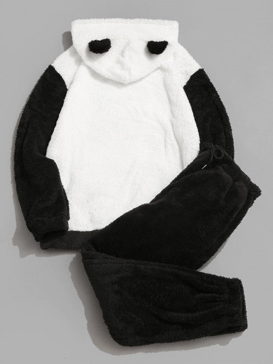 Letter Applique Fur Fluffy Hoodie And Pants Set - Grafton Collection