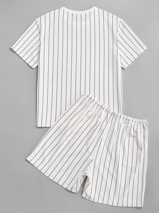 Stripe T Shirt And Shorts Two Piece Set - Grafton Collection