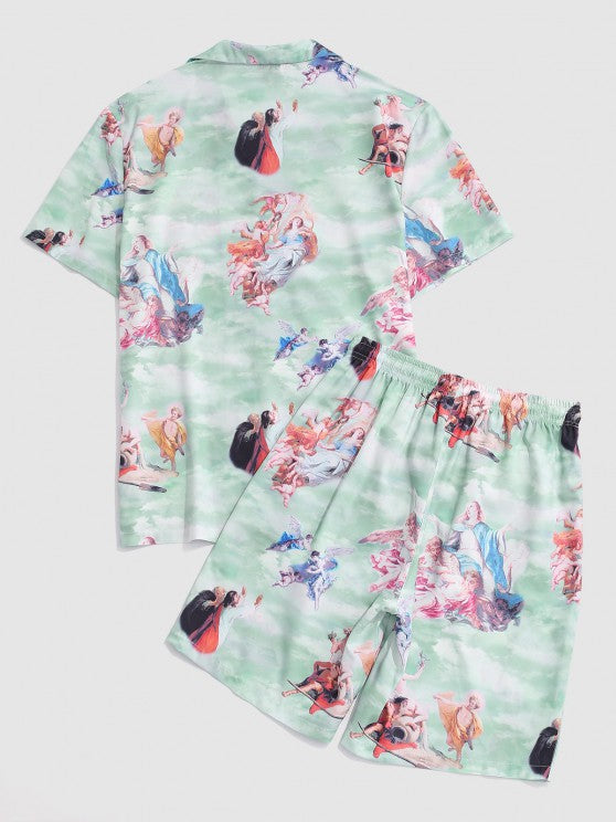 Characters Renaissance Printed Shirt And Shorts Set - Grafton Collection