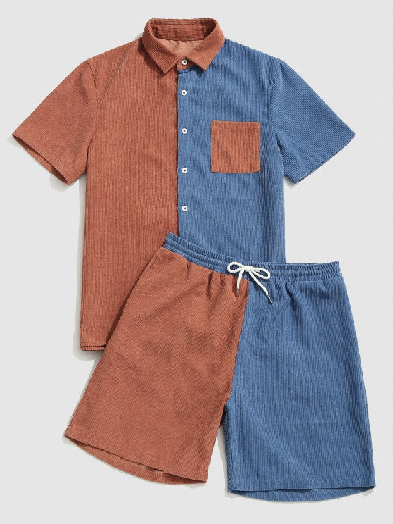 Two Tone Pocket Shirt And Shorts Set - Grafton Collection
