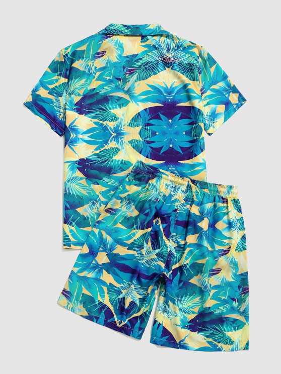 Tropical Leaves Print Shirt And Length Shorts - Grafton Collection