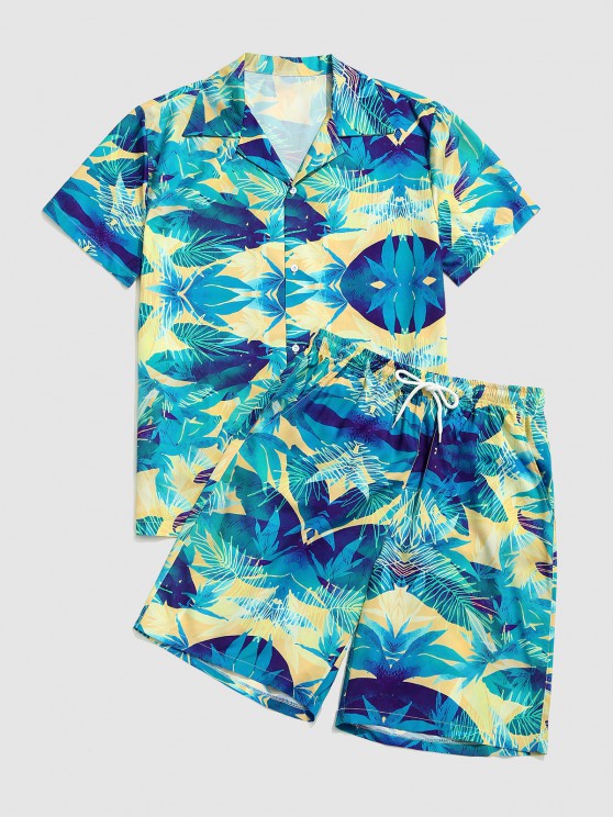 Tropical Leaves Print Shirt And Length Shorts - Grafton Collection