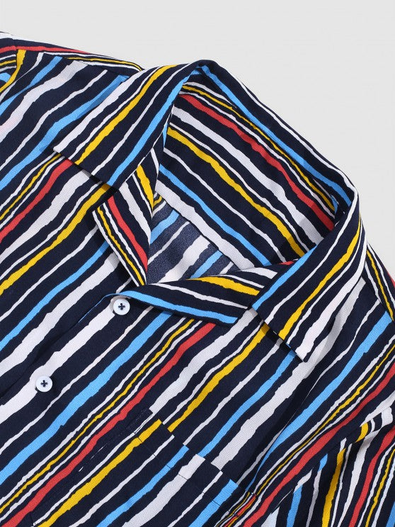 Striped Print Pocket Shirt And Shorts Set - Grafton Collection