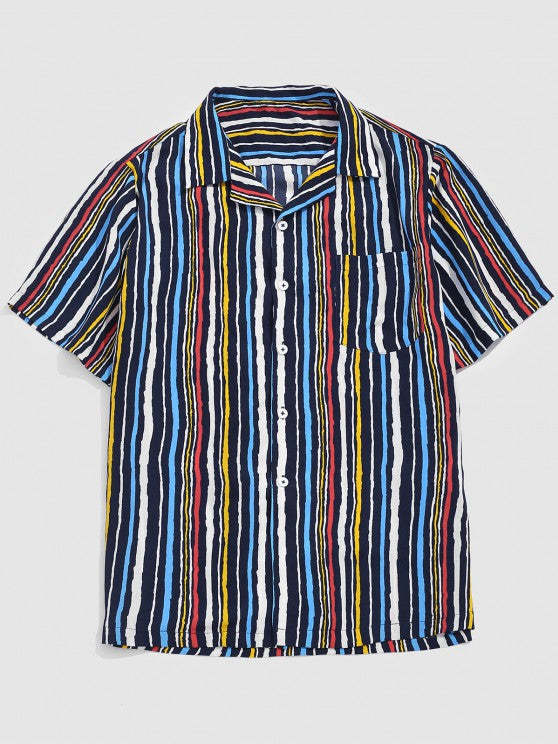 Striped Print Pocket Shirt And Shorts Set - Grafton Collection