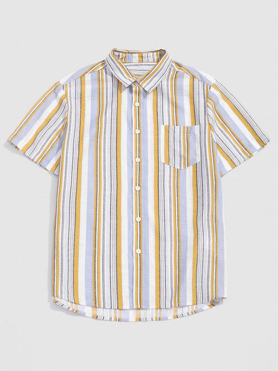 Striped Print Pocket Shirt And Shorts - Grafton Collection