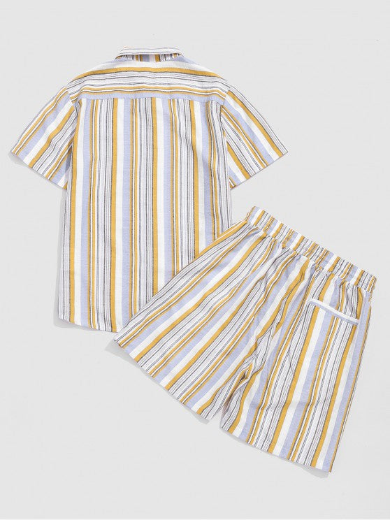 Striped Print Pocket Shirt And Shorts - Grafton Collection