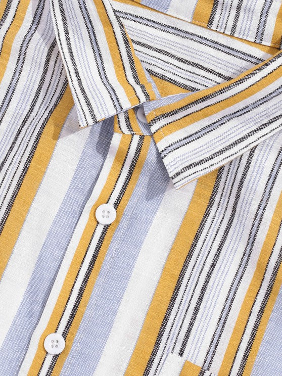 Striped Print Pocket Shirt And Shorts - Grafton Collection