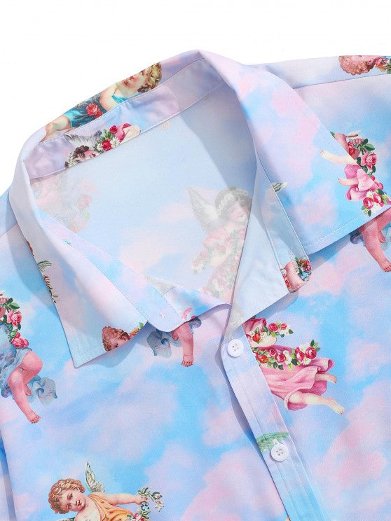 Floral Angel Printed Shirt And Shorts - Grafton Collection
