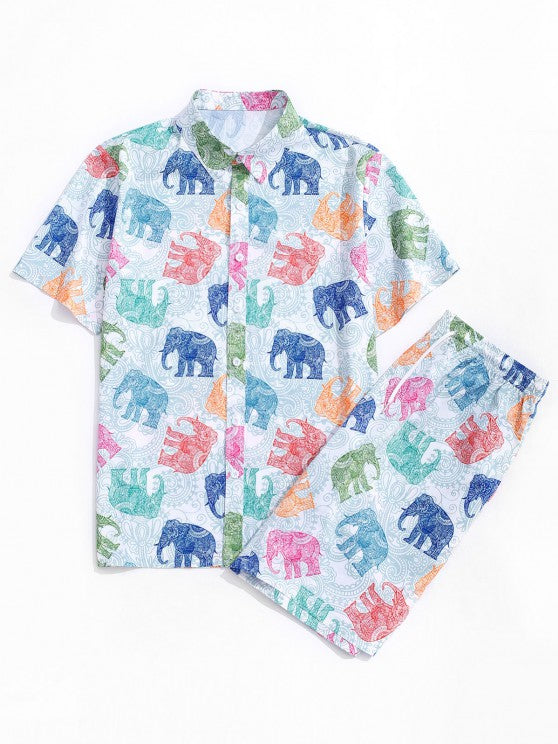 Bohemian Elephant Print Shirt And Shorts Set - Grafton Collection
