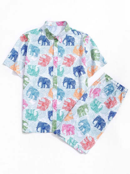 Bohemian Elephant Print Shirt And Shorts Set - Grafton Collection