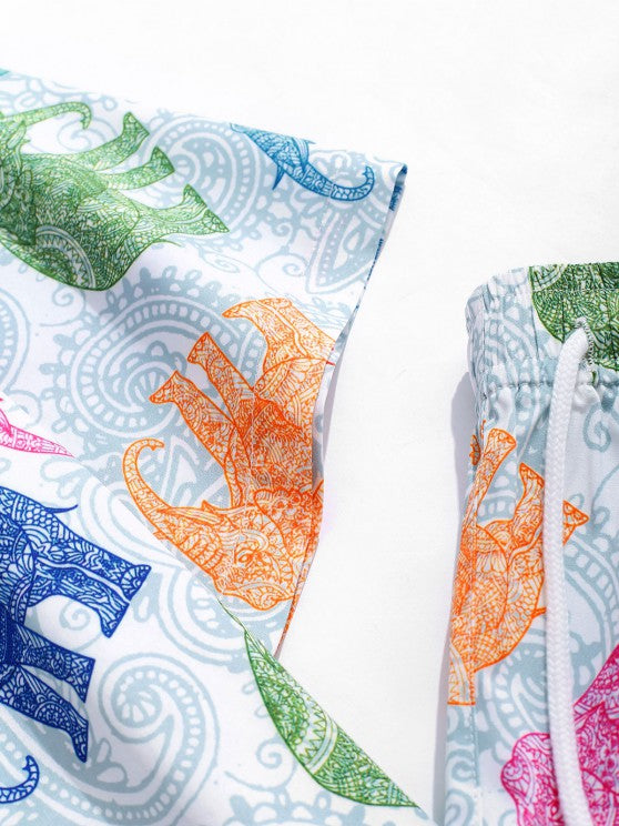 Bohemian Elephant Print Shirt And Shorts Set - Grafton Collection