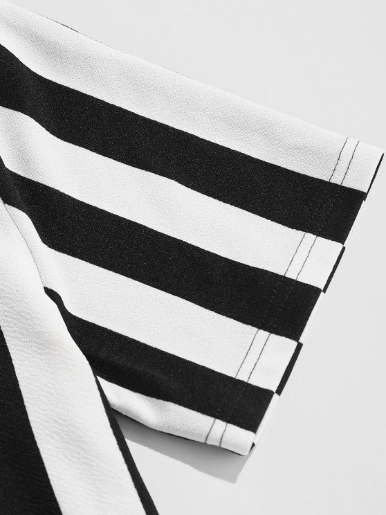 Contrast Striped Print T Shirt And Shorts - Grafton Collection